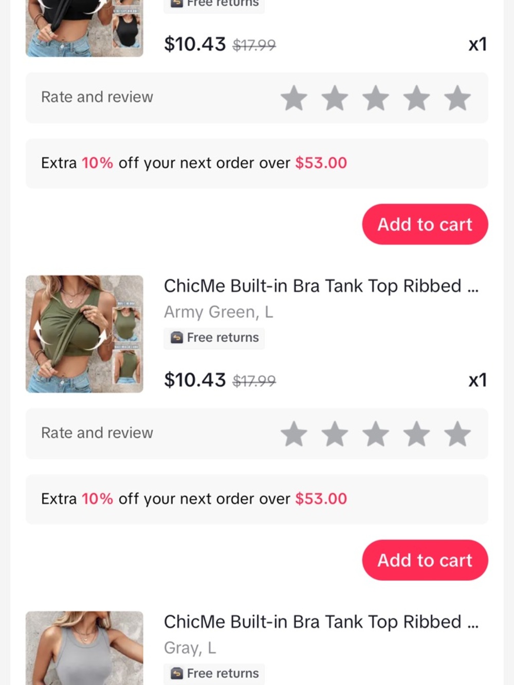 ChicMe Built-In Bra Ribbed Tank Top from TikTok